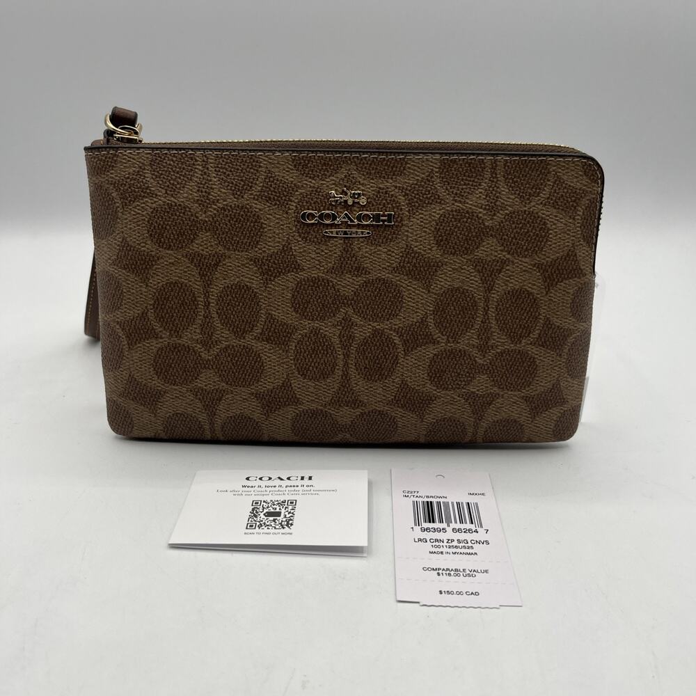 NEW! Authentic! Brown/Black COACH Signature PVC Large Wristlet Purse F58695 NWT